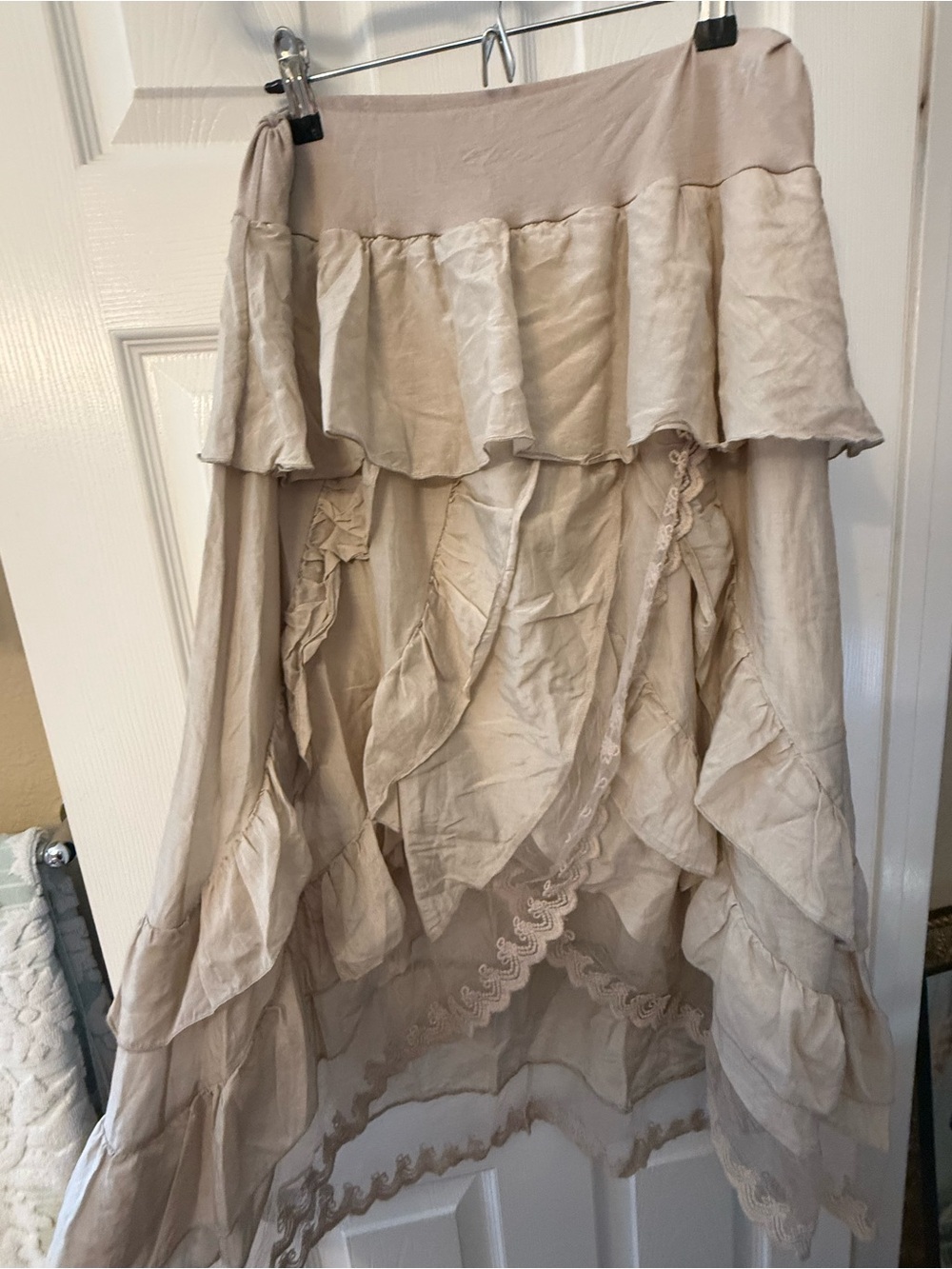 Layered High-Low Ruffle Skirt — Cream
